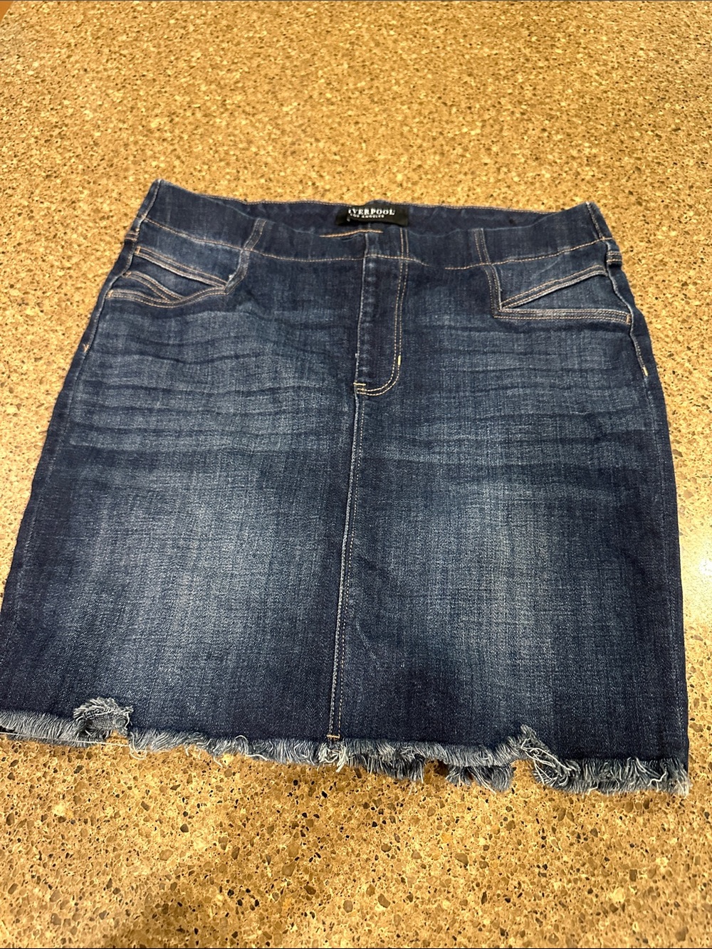 Liverpool Dark Blue Frayed Hem Denim Mini Skirt